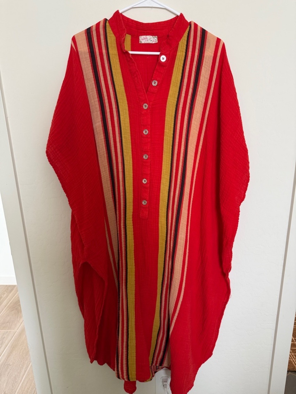 Free People Red Button-Front Striped Tunic